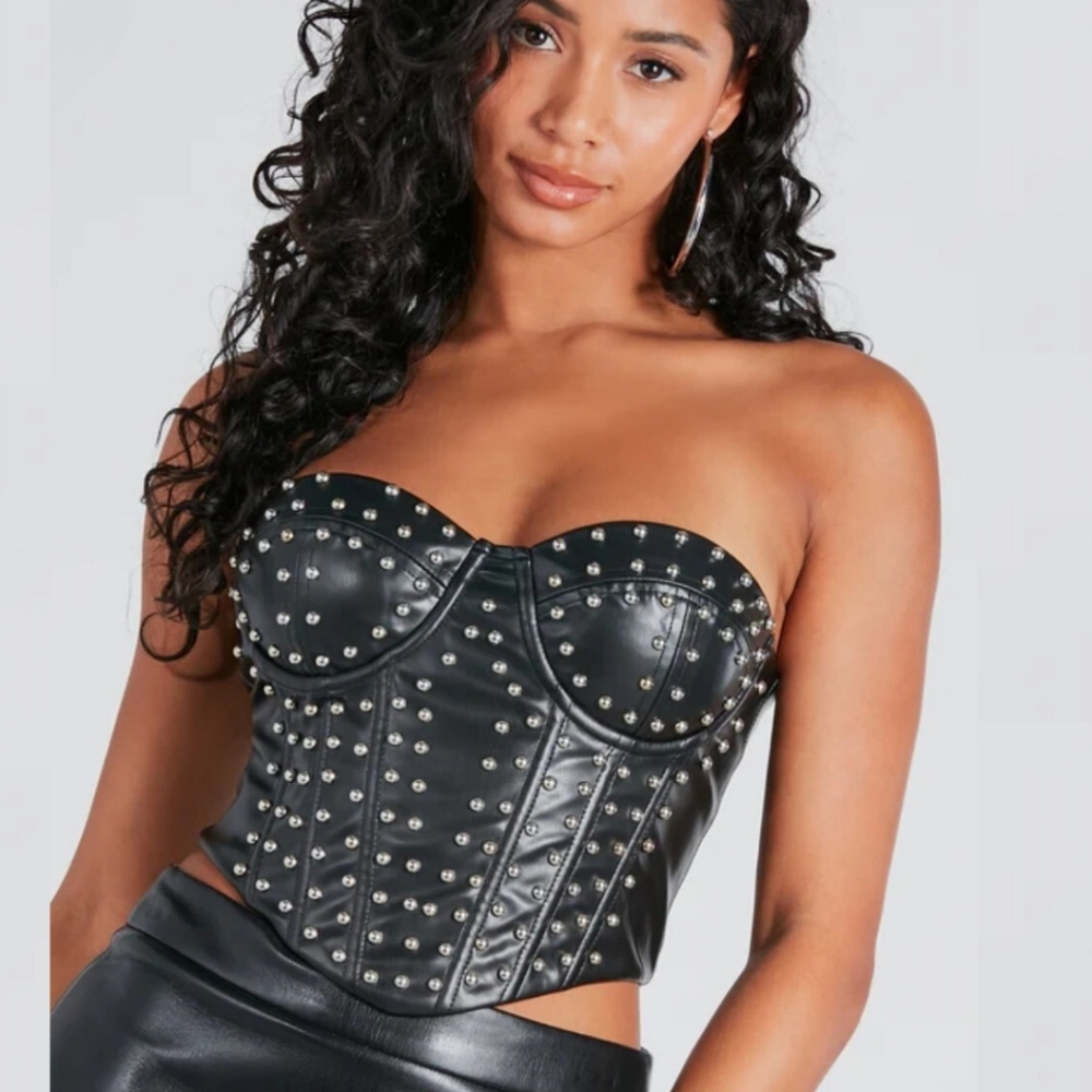 Windsor Studded Faux Leather Strapless Bustier